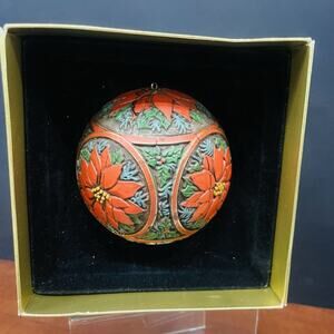 Hallmark Holly and Poinsettia Ball Christmas Ornament 1978 Ball w/ Original Box